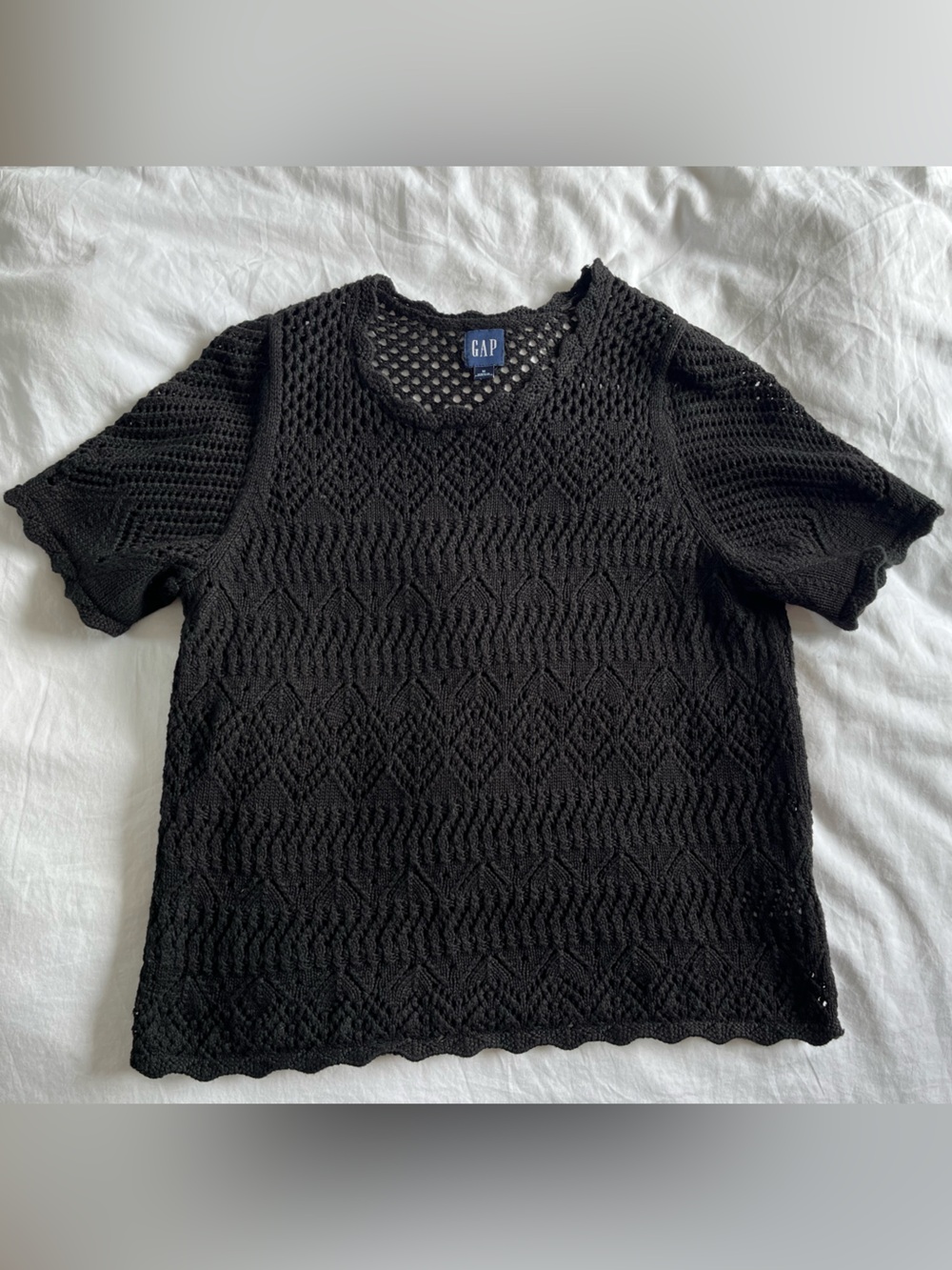 GAP Women's Black Crochet Short Sleeve Cotton Top